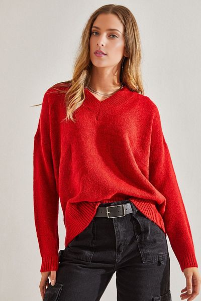 KURGAN TEKSTİL Women's V-Neck Knitwear Sweater
