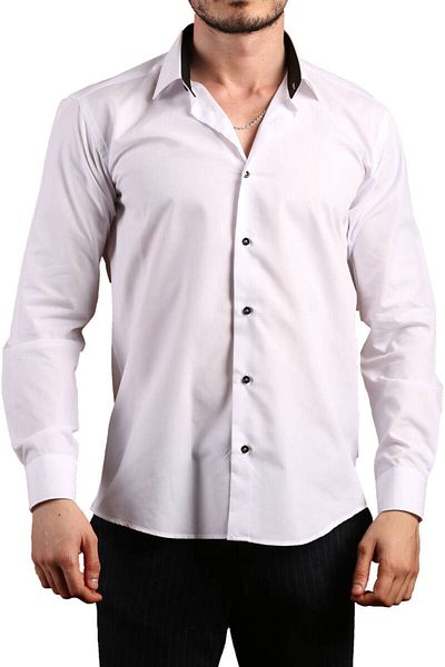 Dicotto Cămașă pentru bărbați, guler alb, neagră, slim fit, slim fit, cu mânecă lungă, culoare uni - 152-1 /151