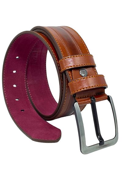 Süzer Deri Αθλητική τζιν ζώνη Tan Faux Leather ραμμένο μοντέλο 4,5 cm - 4523-61-22ks