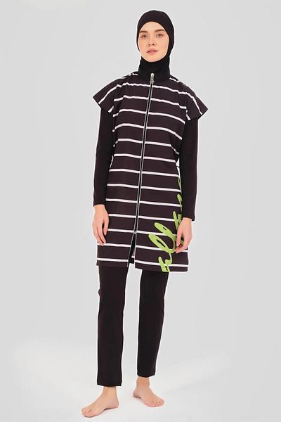 Bordomix 24303 Women's Black Striped Hijab Swimsuit