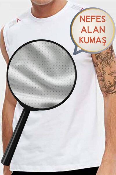 Miami Beach Λευκό αναπνεύσιμο ύφασμα ανδρικό μπλουζάκι μηδενικού μανίκι Lycra - 0355-Λευκό