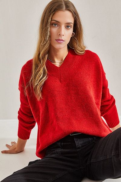 KURGAN TEKSTİL Women's V-Neck Knitwear Sweater