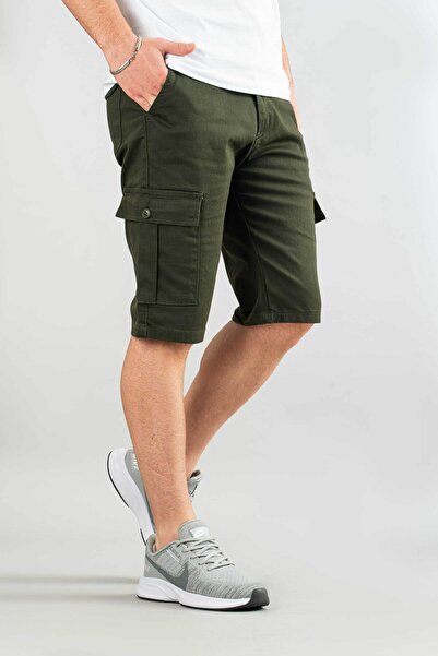 bombe Men's Khaki Basic Gabardine Bermuda Canvas Lycra Cargo Pocket Shorts