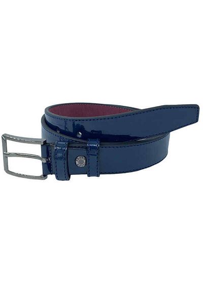 Süzer Deri Navy Blue Patent Leather Child Size Faux Leather Plain Model 3 Cm. Waiter's Classic Belt - G95