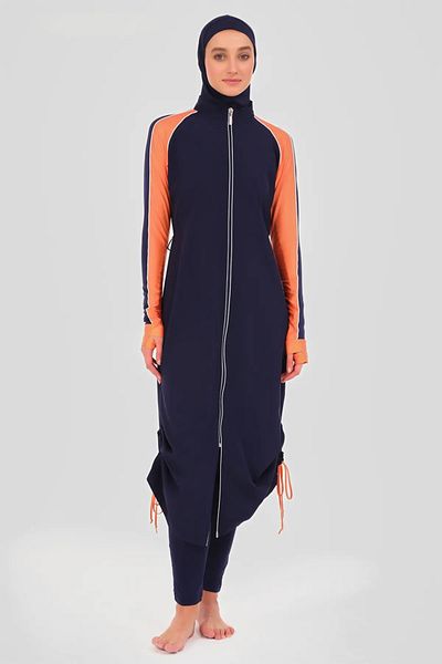 Bordomix 24505 Women's Navy Blue Waist and Hem Adjustable Long Hijab Swimsuit