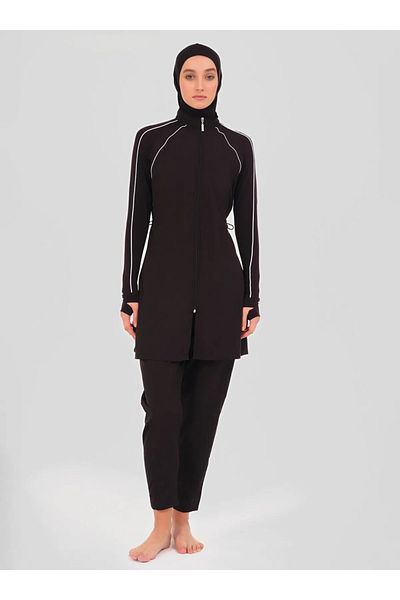 Bordomix 24400 Women's Black Hijab Swimsuit with Piping Detail