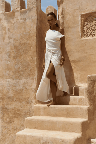 BOHEMAİ Zimbabue Uzun Ekru Keten Elbise