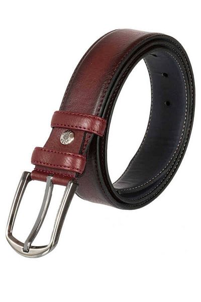 Süzer Deri Claret Red Faux Leather ραμμένο μοντέλο 3,5 cm Classic Belt - 8017