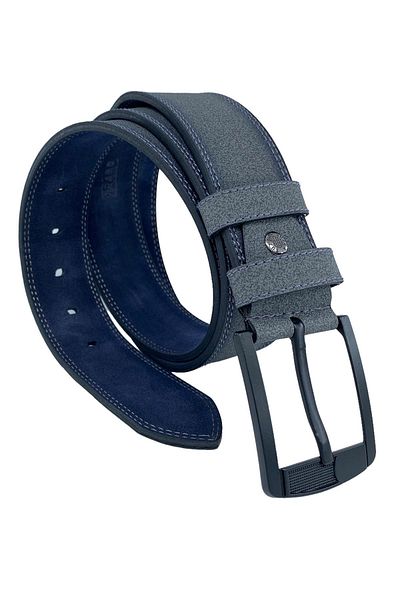 Süzer Deri Γκρι Faux Leather Διπλή Ραμμένη 4,5 cm. Πλάτος Unisex Αθλητική Ζώνη - 4515-11