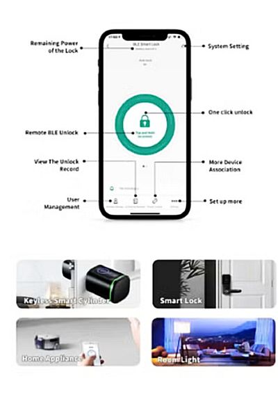 DarTech Dartek Smart Lock with 4 Ways to Open and App Fits Any Door Global Version and Secure Home System - Black