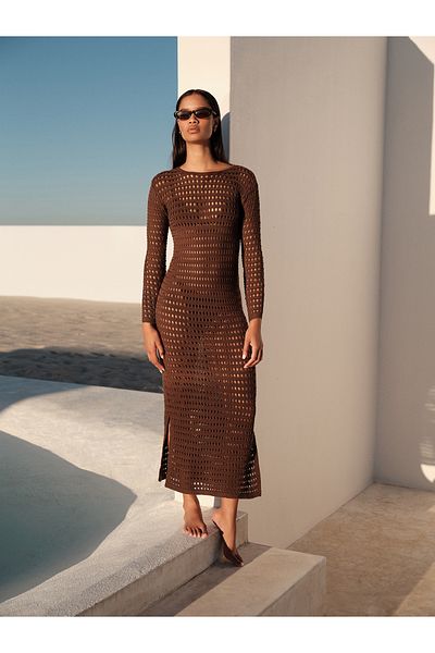 mathilda store Women's Bitter Brown Arte Slit Detailed Beachwear Dress