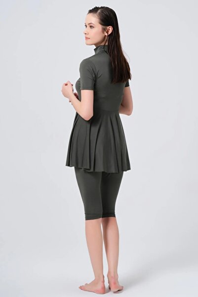Bordomix 23722 Women's Khaki Flared Skirt Short Sleeve Semi Covered Swimsuit