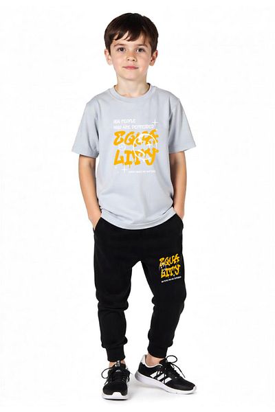 FYK KİDS Boy's Hug People Written Top-Bottom Suit