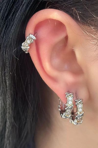 Vitastyle Silver Color Steel Stone Detail Xoxo Earrings in 3 Different Sizes