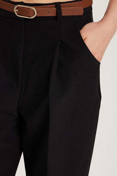 Tudors Women's Standard Fit Pleated Wide Leg Black Trousers