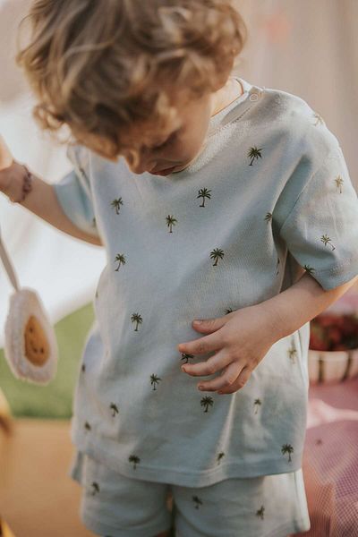 Kirazkids 100% Cotton Palm Patterned Summer Girl Boy Shorts Set