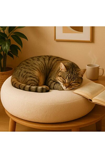 schane home Yuvarlak Beyaz Yerminderi 55 Cm Konforlu Oturum Yumuşak Kumaş Bal...