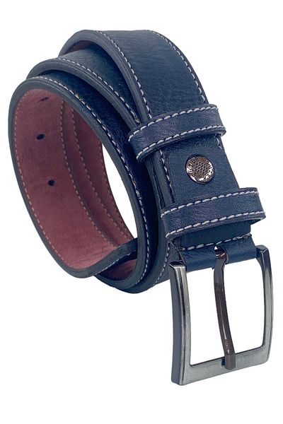 Süzer Deri Navy Blue Child Size Faux Leather Stitched Model 3 cm Waiter Classic Belt - G5-23EK