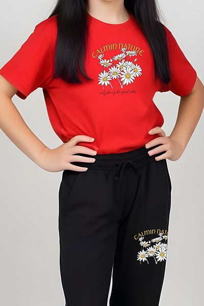 FYK KİDS Girl's Calmin Daisy Printed Bottom-Top Suit