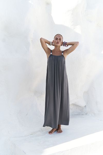 MAİ COLLECTİON Kasteli Bead Detail Anthracite Dress