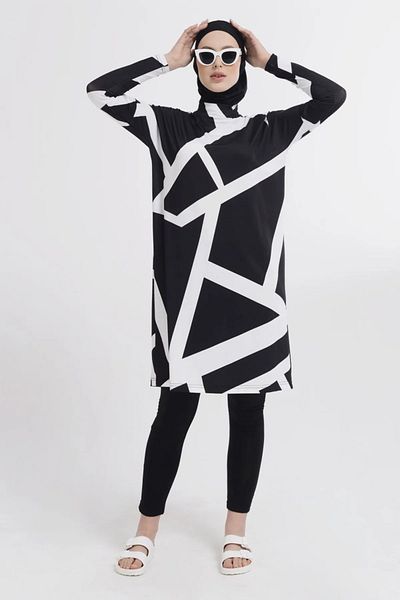 Bordomix 21626 Black Patterned Long Hijab Swimsuit