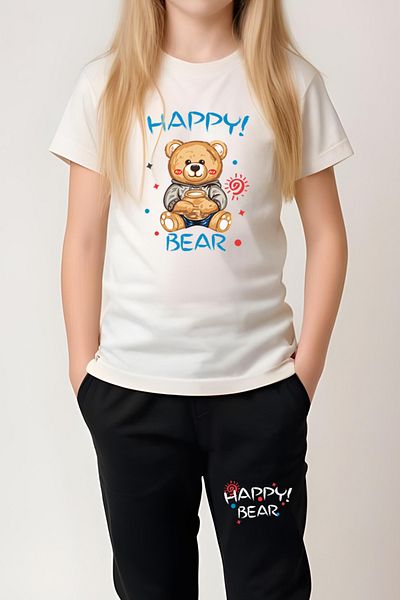 FYK KİDS ΚΟΡΙΤΣΙΑ ΕΚΠΤΩΜΕΝΗ HAPPY BEAR ΛΕΠΤΟΜΕΡΗΣ ΜΕΣΗΣ ΕΛΑΣΤΙΚΗ ΣΕΤ ΠΙΤΖΑΜΑ