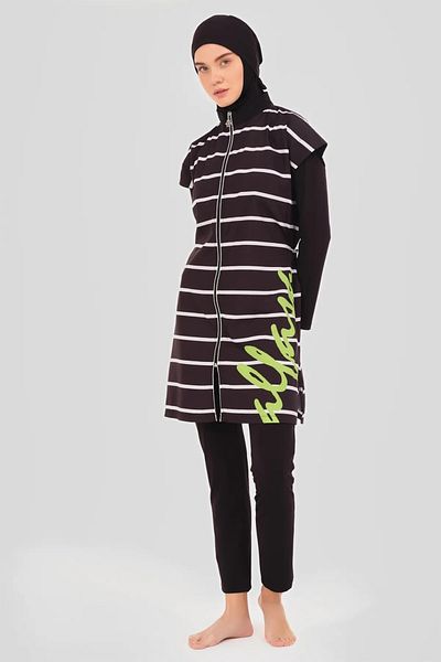 Bordomix 24303 Women's Black Striped Hijab Swimsuit