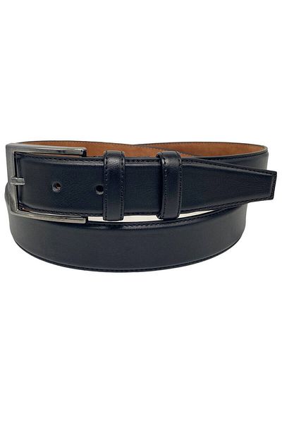 Süzer Deri Black Faux Leather Plain Model Stitched 3.5 Cm Classic Belt - 8000-flat