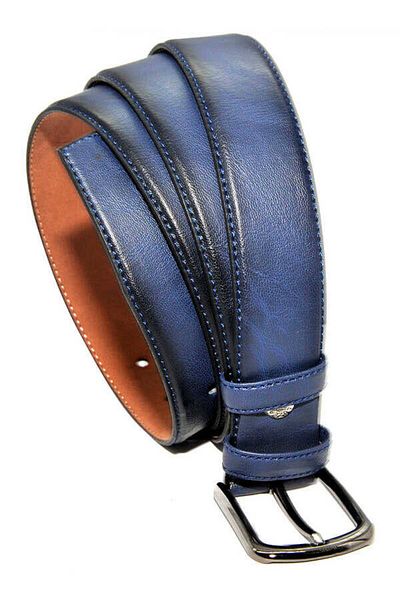 Süzer Deri Navy Blue Large Size Faux Leather Solid Color 3.5 Cm Classic Belt - 8045-battal