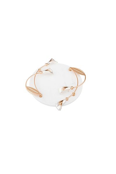 Dania Natural Marble Serving Tray with Golden Metal Side Handles - 20 cm