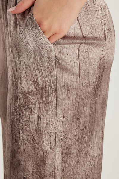 Tudors Women's Slim Fit Elastic Printed Wide Leg Mink Trousers
