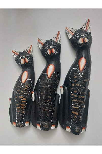 M.C Ahşap Kedi Ailesi El Yapımı - 35 cm