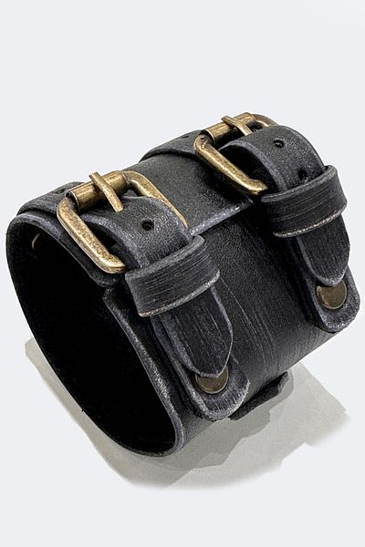NARKİSSOS Johnny Depp Men's Black Leather Bracelet - Antique Antique Hand Work