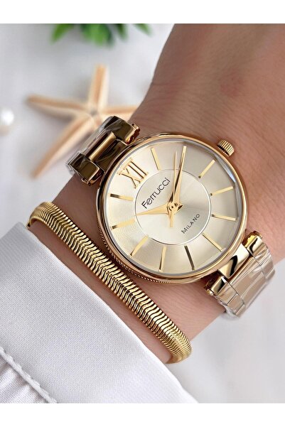 Ferrucci Kadın Kol Saati+Bileklik Özel Seri Çelik Kordon Kararma Renk Atma Yapmaz VS.BLKT.0303