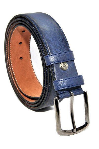 Süzer Deri Navy Blue Large Size Faux Leather Solid Color 3.5 Cm Classic Belt - 8045-battal