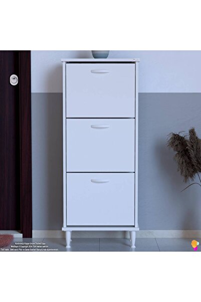 Modilayn VARBİ Kapı Önü 52 x 127 x 25,5 cm’ lik 3 Düşer Kapak 6 Göz Raf Bölmeli Ayakkabılık