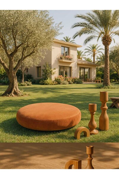 schane home Yuvarlak TURUNCU YerMinderi 55 cm Konforlu Oturum Yumuşak Kumaş Balkon ve Dış Kullanım FERMUARLI