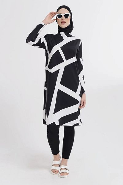 Bordomix 21626 Black Patterned Long Hijab Swimsuit