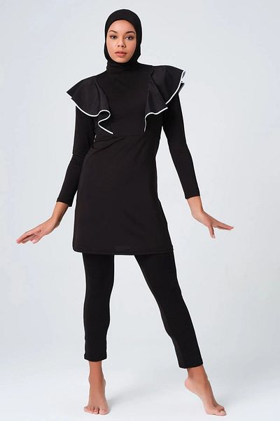 Bordomix 23698 Women's Black Ruffle Detailed Hijab Swimsuit