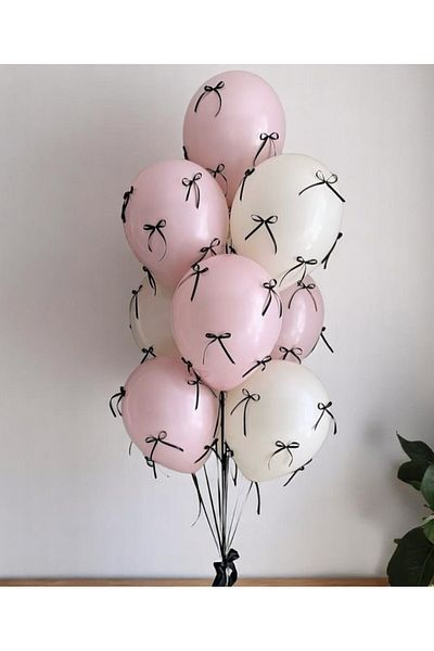 PartyPoo 10-Piece Pink White Balloon and Black Bow Birthday - Bride to Be Party Set Balloon with Ribbon