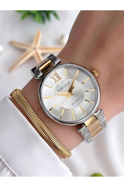 Ferrucci Kadın Kol Saati+Bileklik Özel Seri Çelik Kordon Kararma Renk Atma Ya...