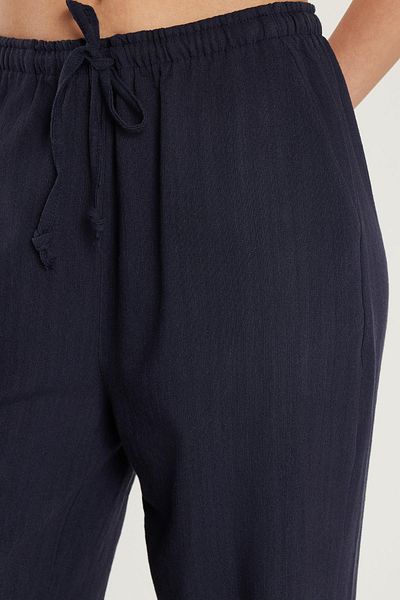 Tudors Women's Relax Fit Relaxed Cut Elastic Waist Tie Navy Blue Trousers