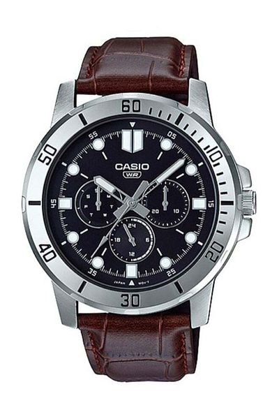 Casio Men's Leather Round Shape Analog Watch Mtp-vd300l-1eudf