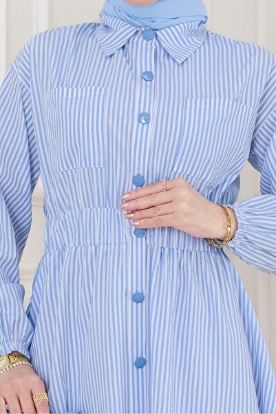 Sevitli Φόρεμα με ρίγες με κουμπιά-μπλε μωρό