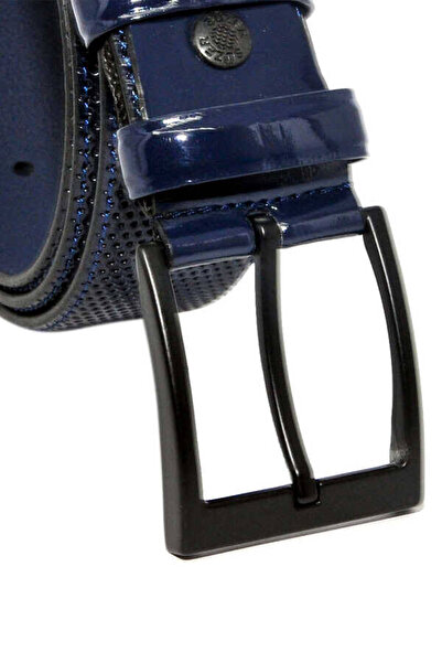 Süzer Deri Синій шкірозамінник з візерунком, класичний ремінь шириною 4 см - 7495-68-21M
