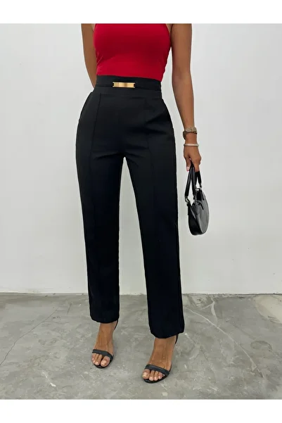 HİJABAYA Elastic Waist Pocket Metal Detailed Trousers