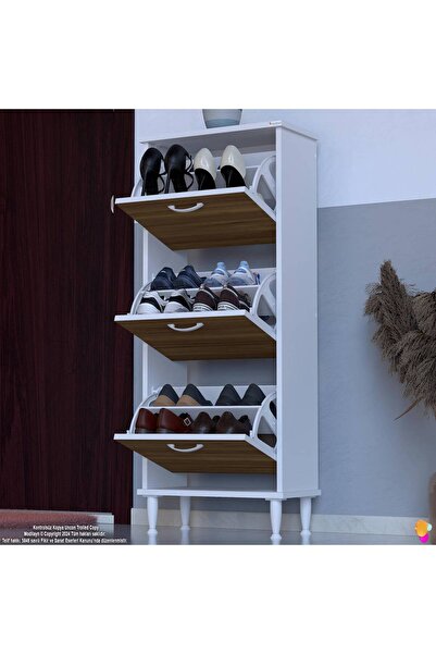 Modilayn VARBİ Kapı Önü 52 x 127 x 25, 5 cm’ lik 3 Düşer Kapak 6 Göz Bölmeli Ayakkabılık