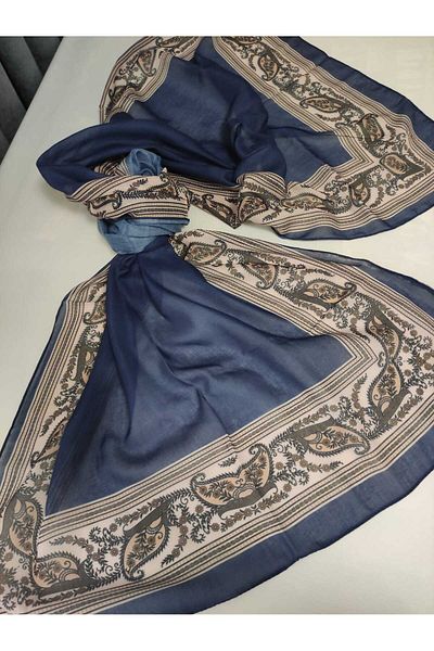 ALTUNTAŞ Women's Cotton Ethnic Patterned Shawl with Leaf Motif on the Empty Edge
