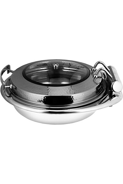 ALSAIF Amar Stainless Steel Round Buffet Chafer With Glass Lid, Size: 6liter . Colour : Chrome