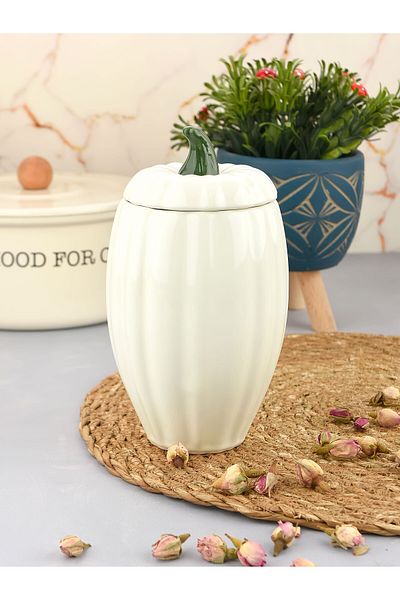 Sezka Life Ceramic White Pumpkin Jar,Spice Jar,Sugar Bowl